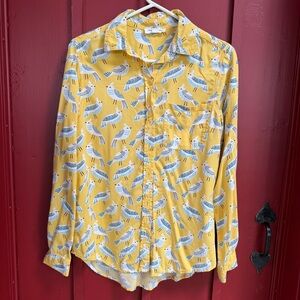 beachlunchlounge Yellow Bird-Print Button-Down Shirt